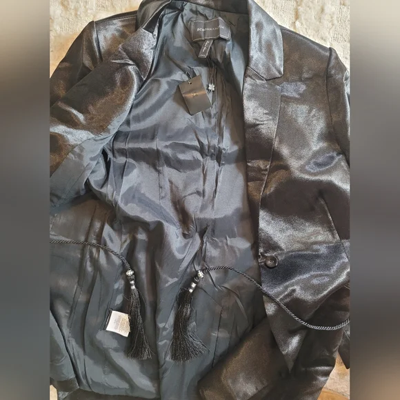 BCBGMaxAzria Black Satin Tassel-Tie Blazer Jacket, Size XXS - Picture 12 of 12